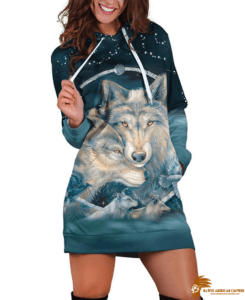 Patterned Lovely Wolves Hoodie Ribbon Dress (1)