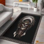 Antique Feather Chief Skull Native American Bath Rug