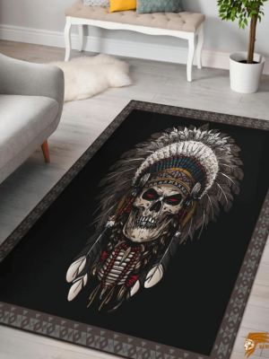 Antique Feather Chief Skull Native American Bath Rug