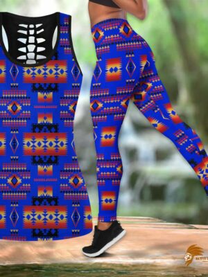 Beaded Purple Native American Hollow Tanktop - Legging Set