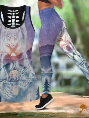 Bear and Galaxy Native American Hollow Tank Top and Legging Set