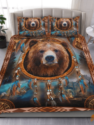 Bedding Set with Brown Bear Dreamcatcher Native American Design