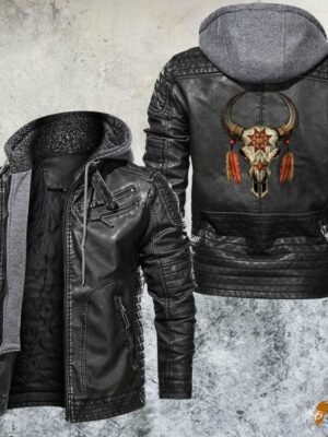 Black Buffalo Skull Men's Leather Jacket