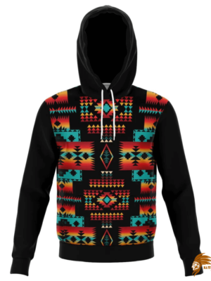 Black Plaid Native Tribes Pattern Native American All Over Hoodie