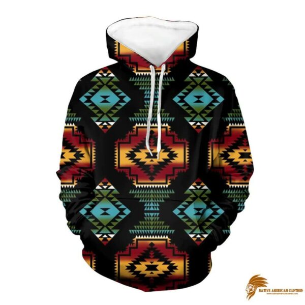 Black Red 3D Fleece Hoodies with Native American Patterns