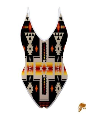 Black Tribe Design Native American Women’s One Piece High Cut Swimsuit SWINAT001