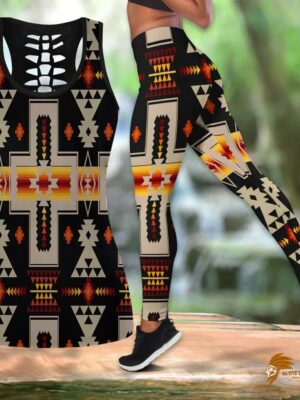 Black Tribe Design Native Tank Top and Legging Pattern Set