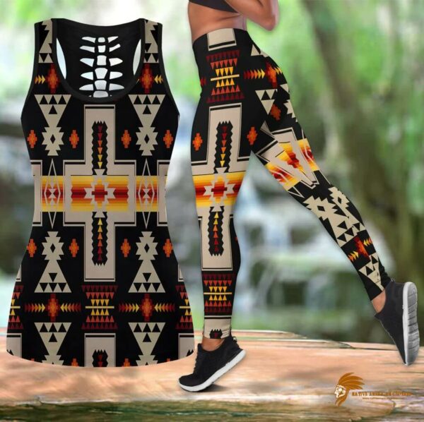 Black Tribe Design Native Tank Top and Legging Pattern Set