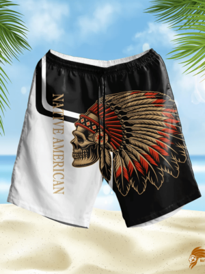 Black & White Skull Native American Hawaiian Shorts