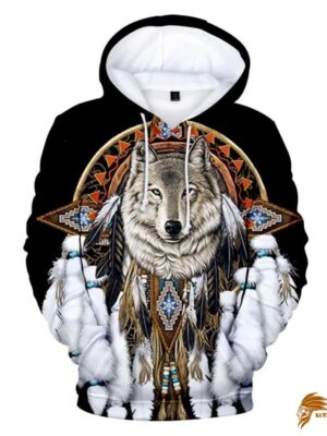 Black Wolf Feather Dreamcatcher Native American All Over Hoodie