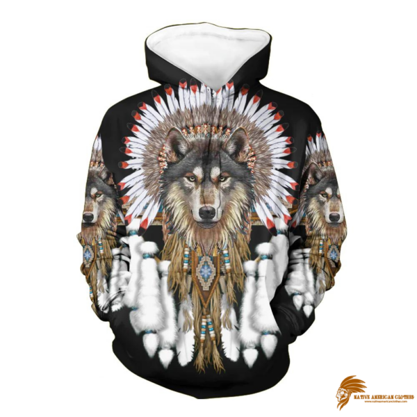 Black Wolf With Feather Headdress 3D Hoodie