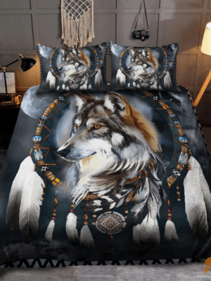 Blue-gray Wolf Native American Bedding Set