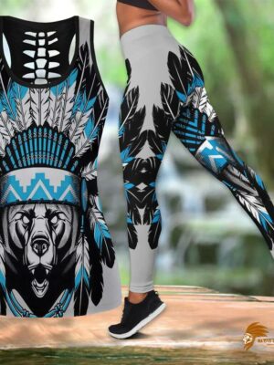 Blue Native American Hollow Tanktop - Legging Set For Sales