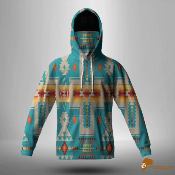 Blue Turquoise Tribe Design Native American 3D Hoodie With Mask