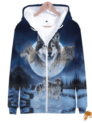 Blue Wolves Native American Zip-Up Hoodie