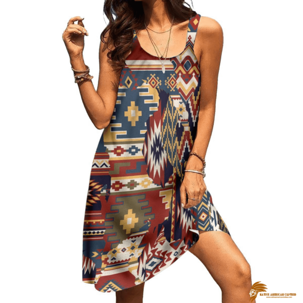 Checkered 3D Mix American Native Fabric Sleeveless Beach Dress