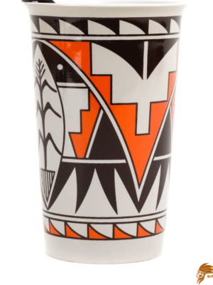 Checkered Juanita Fragua Pueblo Pottery Ceramic Travel Mug