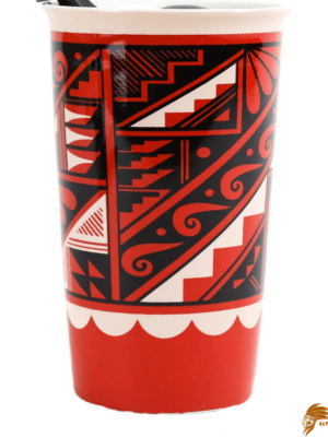 Checkered Natalie Sandia Pueblo Pottery Ceramic Travel Mug