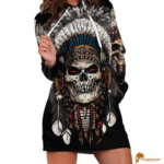 Cherokee Native American Skull Chief Hoodie Dress