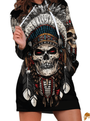 Cherokee Native American Skull Chief Hoodie Dress