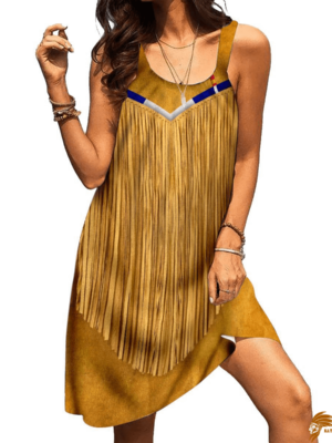 Classic Brown American Native Sleeveless Beach Dress