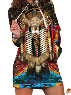 Classic Print Native Feather Color Hoodie Dress