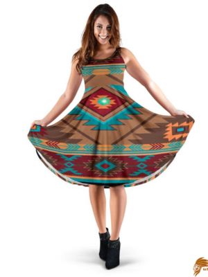 Classicouthwest Brown Red Symbol Native American 3D Dress