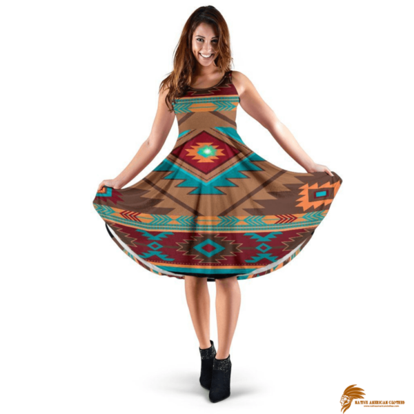 Classicouthwest Brown Red Symbol Native American 3D Dress