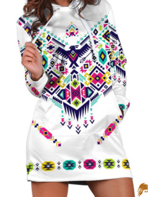 Colorful Sporty Native White Background Hoodie Dress