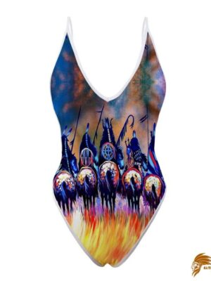 Colorful Warriors Native American Women’s One Piece High Cut Swimsuit SWINAT002