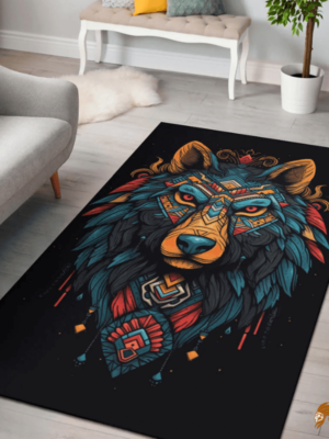 Colorful Wolf Art Pattern Native Inspired Area Rugs