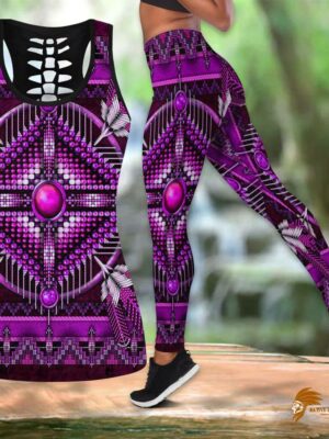 Dark Purple Native American Print Tank Top and Legging Set