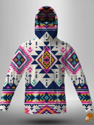 Fleece Pink Pattern Native American 3D Hoodie With Mask