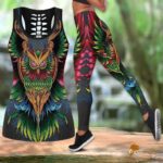 Green Print Native American Hollow Tank Top - Legging Set