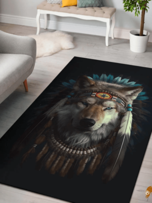 Inspired Wolf and Symbols Pattern Native Area Rug