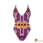 Light Purple Tribe Design Native American Women’s One Piece High Cut Swimsuit - SWINAT003