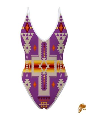 Light Purple Tribe Design Native American Women’s One Piece High Cut Swimsuit - SWINAT003