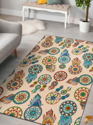Mini Colorful Dreamcatchers Cream Native American Art_Vintage Floor Rug