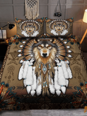 Native American Bedding Set Inspired by Brown Wolves