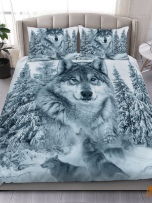 Native American Bedding Set with White Wolf Design