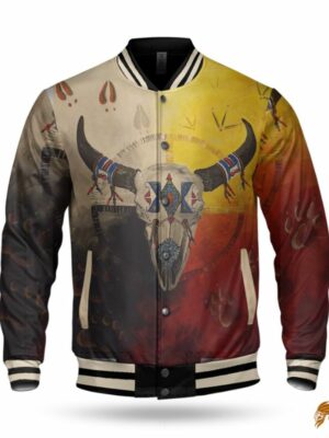 Native American Bison Medicine Wheels Baseball Jacket