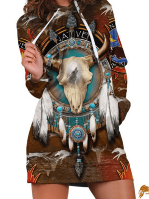 Native American Bison Skull Hoodie Bridal Dress