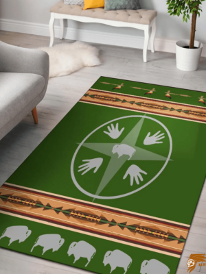 Native American Design Area Rug with Medicine Wheels and Bison