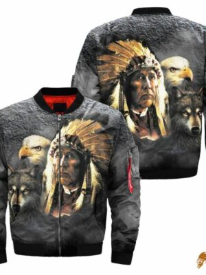 Native American Indian Eagle Wolf Spirit Animals Jacket - JACNAT061