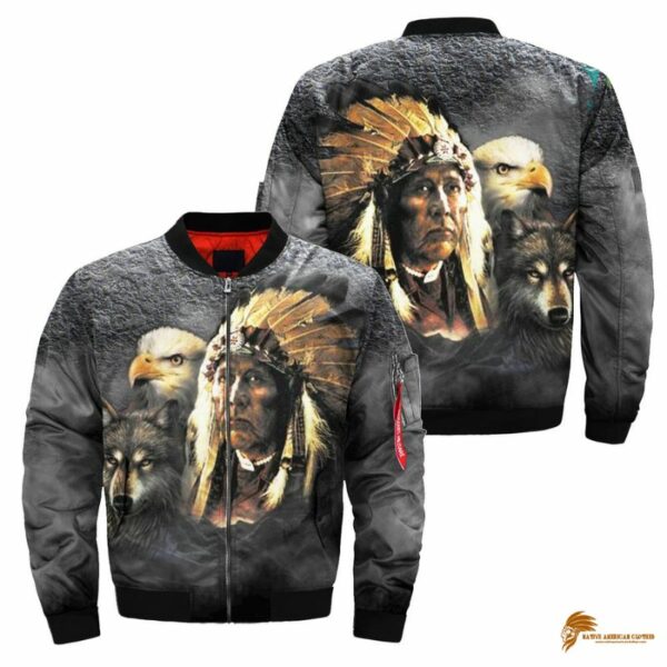 Native American Indian Eagle Wolf Spirit Animals Jacket - JACNAT061