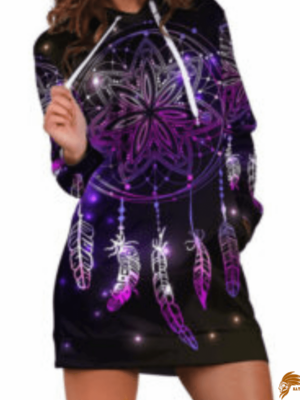 Native American Purple Dreamcatcher Design Hoodie Dress