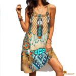 Native American Traditional Buckskin Sleeveless Beach Dress