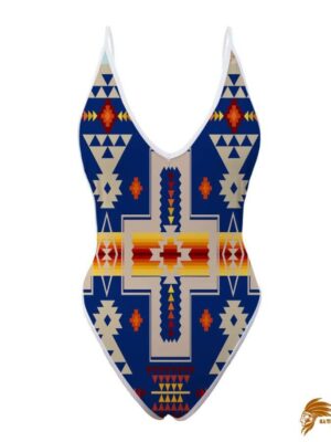 Navy Tribe Design Native American Women’s One Piece High Cut Swimsuit SWINAT007