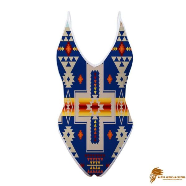 Navy Tribe Design Native American Women’s One Piece High Cut Swimsuit SWINAT007