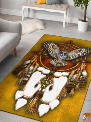 Owl Dreamcatcher Yellow Native American-Inspired Floor Rug
